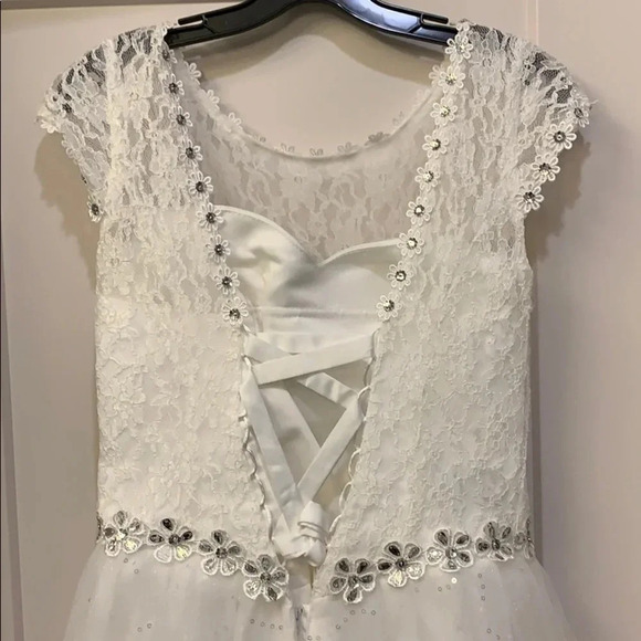 White Lace Wedding Dress Diamonds & Crystal Embellished Long Wedding Dress New - Picture 5 of 16